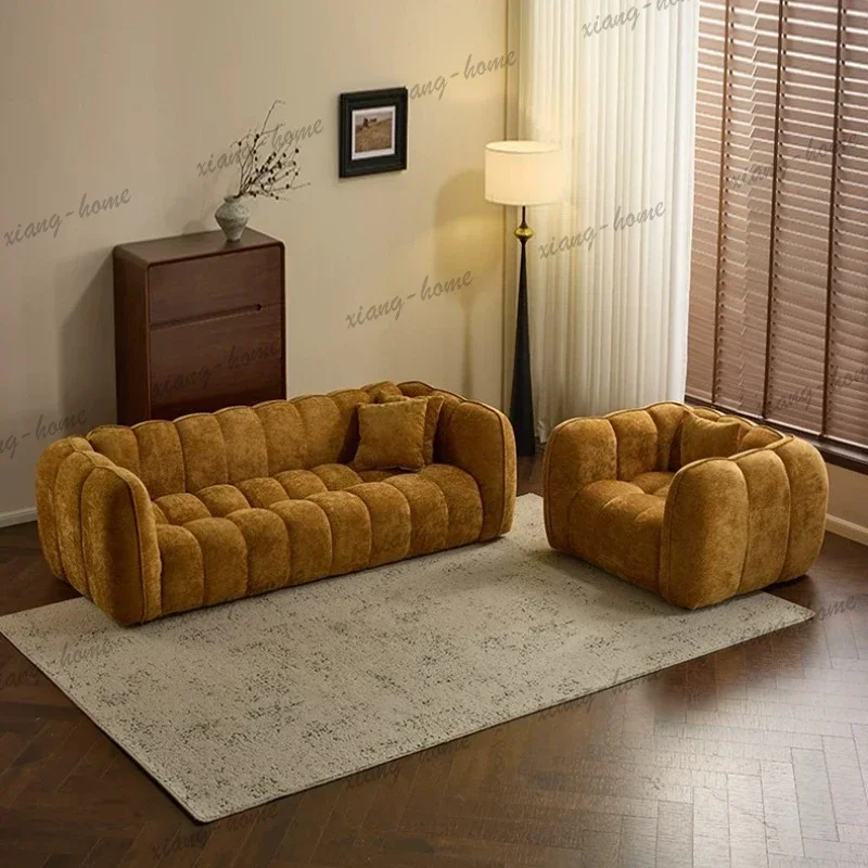 LSFrench style retro pumpkin single double triple sofa modern simple fabric couchs living room sofas and seating couch furniture