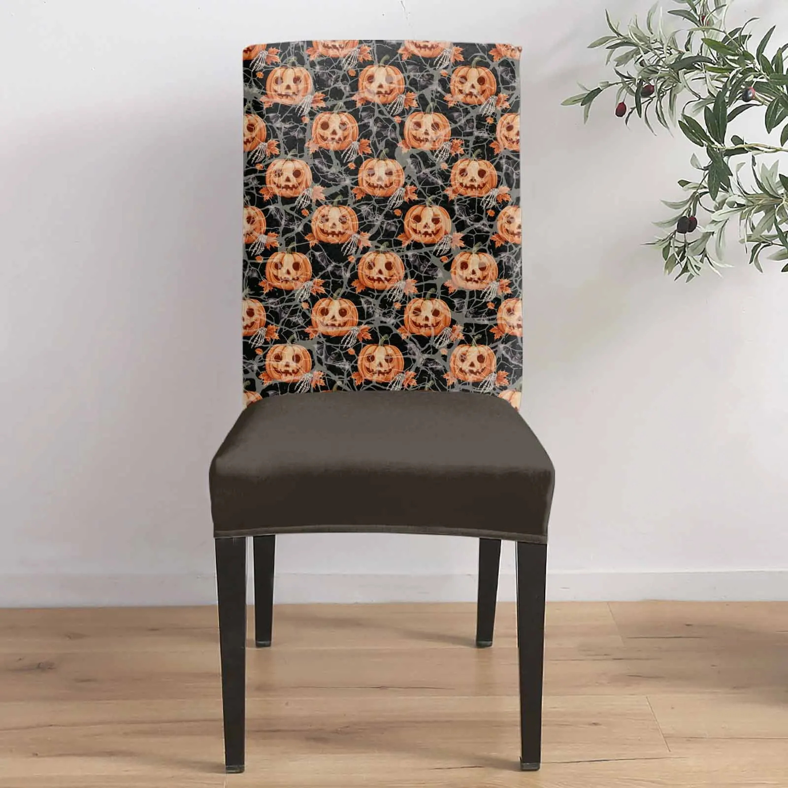 

Retro Halloween Pumpkin Web Plaid 4/6/8PCS Spandex Elastic Chair Case For Wedding Hotel Banquet Dining Room