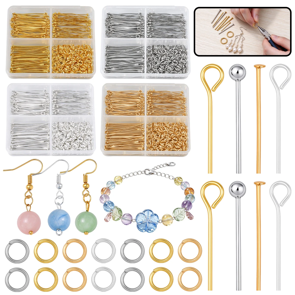 350sets Boxed Flat Tipped Needle Ear Hook Nine-Character Needle Sealing Ring for Handmade DIY Beadwork Jewellery Making Supplies