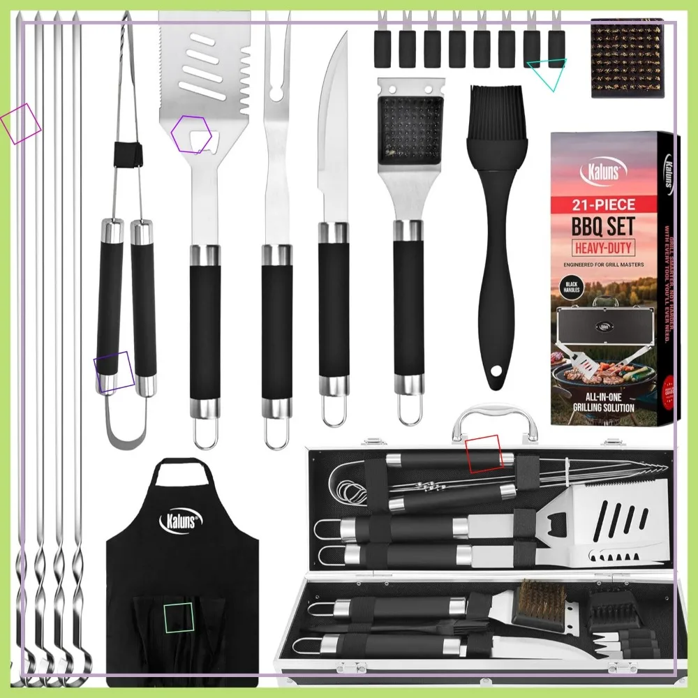 

Heavy Duty Stainless Steel BBQ Grill Tools Set with Aluminum Case and Apron, Perfect for Outdoor Cooking and Gifts