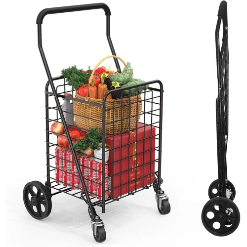 

Grocery Shopping Cart with 360° Rolling Swivel Wheels Utility Cart Easily Collapsible Cart Extended oam Cover, Trolley or Laundr