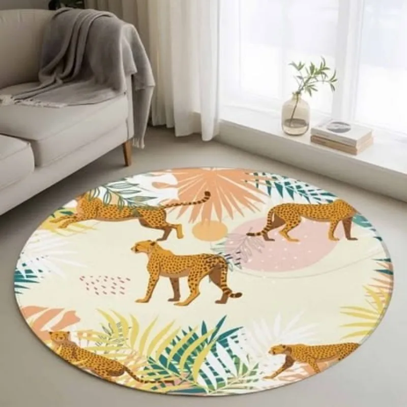 Summer Surfing Round Rug Palm Tree Area Rugs Living Room Tropical Beach Carpet Coastal Home Decor Floor Mat Bedside Chair Mats