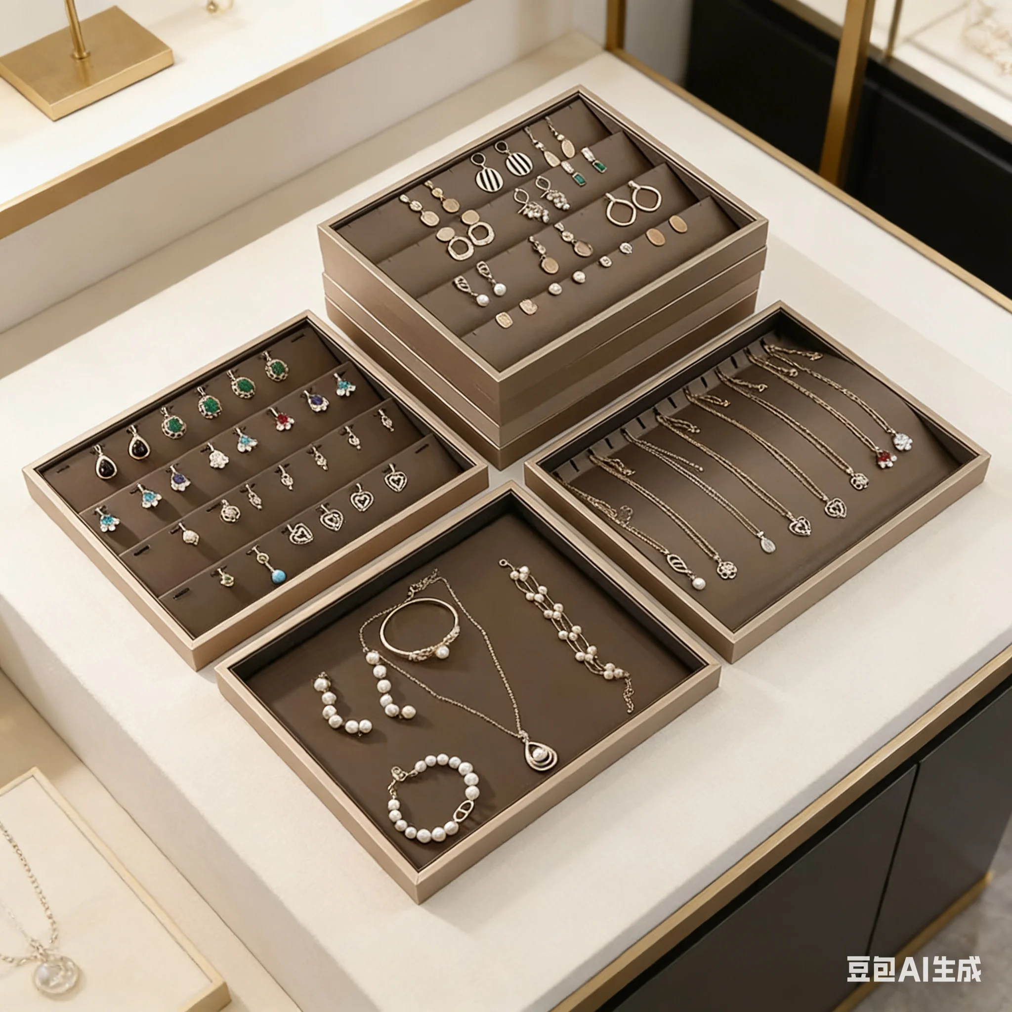 

Luxury Leather Jewelry Box Organizer with Lid 30x25cm Brown Leather Tray for Earrings Rings Necklaces Bracelets Watches