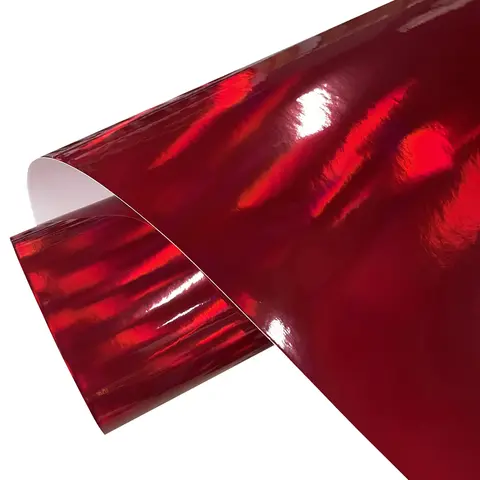 Premium Gloss Holographic Chrome Red Vinyl Wrap DIY Air-Release Adhesive Film Car Decal Wrapping Foil