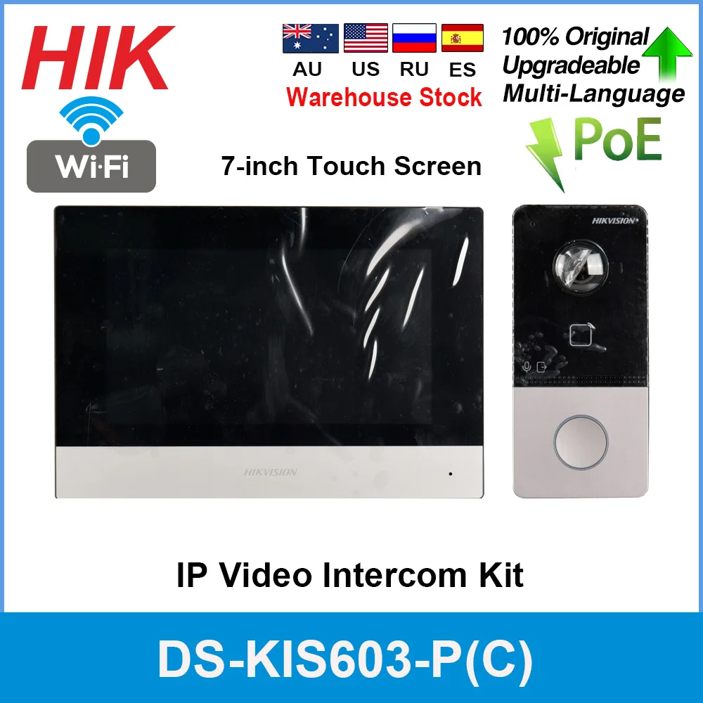 

Hikvision IP Video Intercom Kit DS-KIS603-P(C) Original DS-KV6113-WPE1+ DS-KH6320-WTE1 POE Doorbell Door Station WIFI Monitor