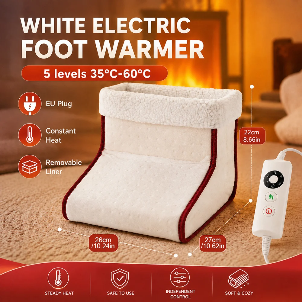 Winter Electric Foot Warmer Heating Pad USB Charging Soft Plush White Foot Warmer Heater Improve Sleeping Household Foot Warming