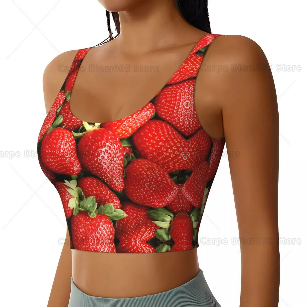 Biustonosz sportowy damski 3D z motywem truskawek, bez wkładek, krótki top, biustonosz do jogi, odzież do ćwiczeń fitness dla kobiet
