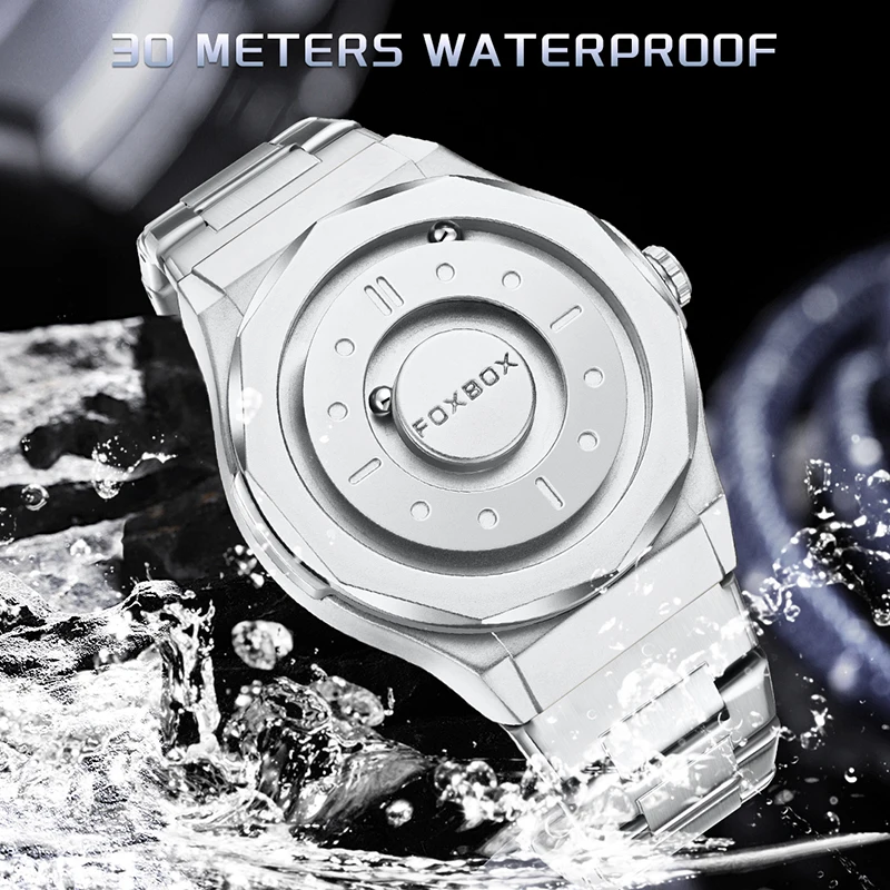 FOXBOX 2025 Luxe Horloges Mannen Creatieve Scrollende Kralen Quartz Horloge LUIK Mode Waterdicht Stalen Heren Horloge Reloj Hombre