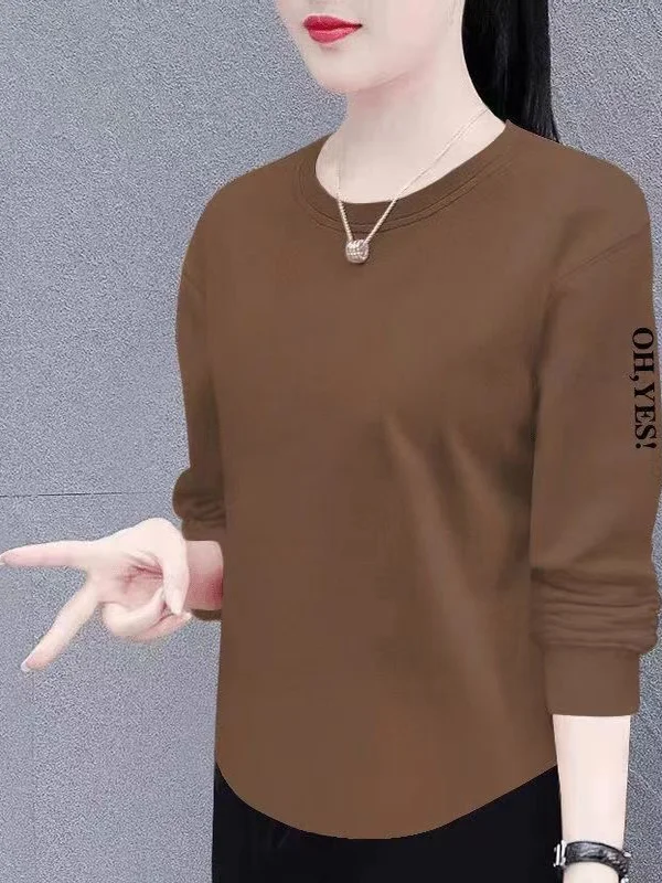 

Свободная теплая женская футболка с длинным рукавом для мам среднего и пожилого возраста, больших размеров, повседневный стиль, из полиэстера, с принтом