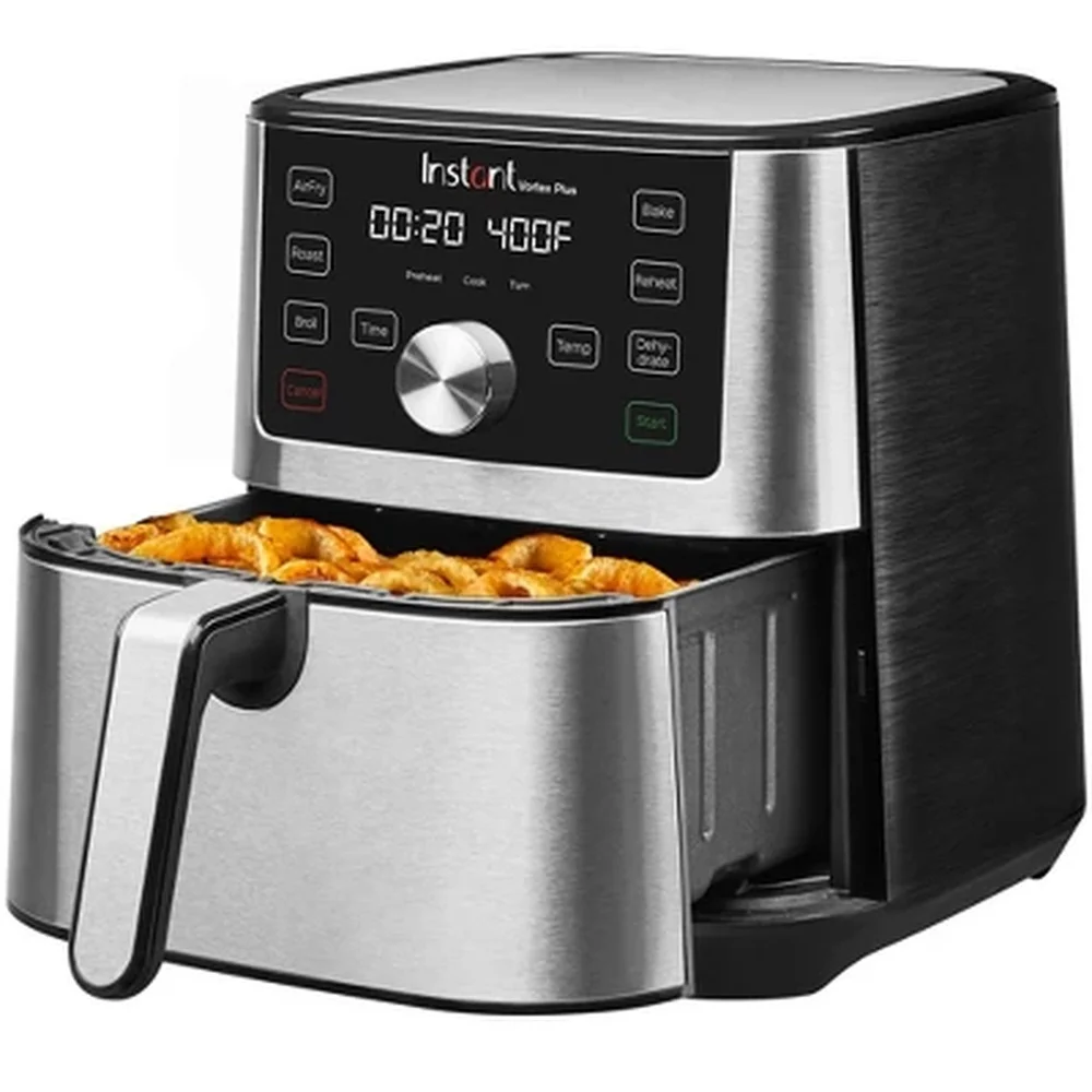4qt 6-in-1 Stainless Steel Air Fryer with EvenCrisp Technology Non-Stick Basket Quick Cleanup User-Friendly Touchscreen Safety