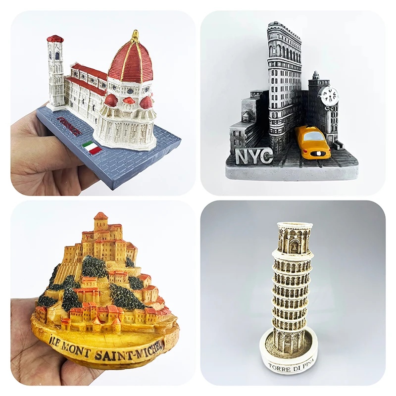 Mont-Saint-Michel Florence Torre di Pisa New York City Figurines Famous Building Model Miniatures Desk Ornaments Home Decoration