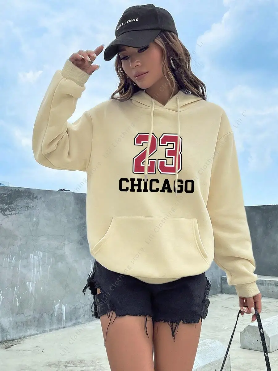 

Women's Hoodies CHICAGO 23 Alphabet Print Tops High Quality Aesthetic Sweatshirt Coats Streetwear Autumn Winter Clothing Woman