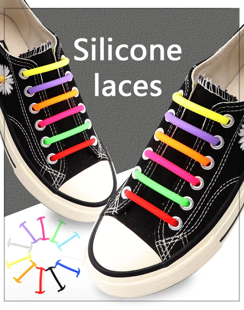 16 Pcs Silicone Semicircle Shoelaces Without Ties Elastic Laces Sneakers Men Women Colorful Casual Shoes Laces Lazy Accessories