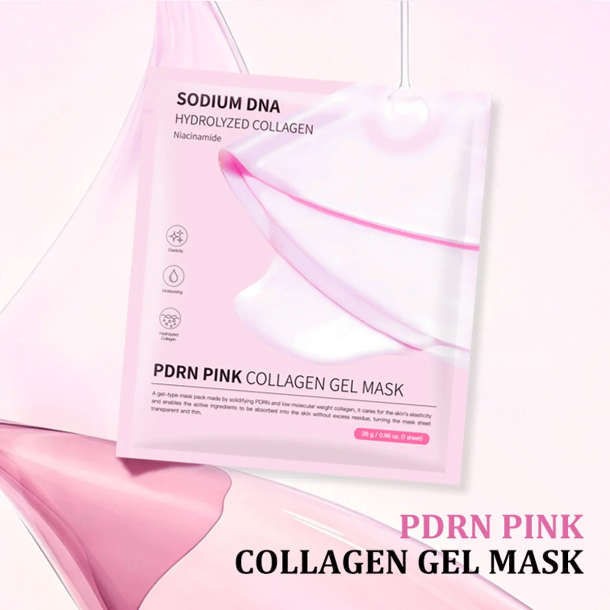 4 mascarillas faciales de gel de colágeno rosa CHUNZZEM con ADN de sodio, niacinamida, hidratantes, reafirmantes, antienvejecimiento, iluminadoras y para una piel cristalina.