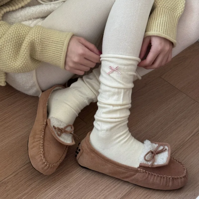 

SP&CITY Sweet Girl Silk Wool Socks Women's Bow Bubbles Cute High Tube Pile Socks korean fashion soft student sock