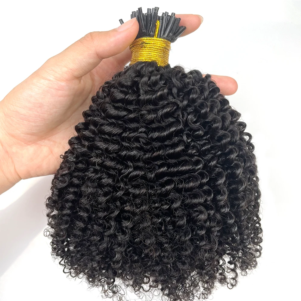 Afro Kinky Krullend Ik Tip Human Hair Extensions Ik Tips Microlinks Virgin Mongoolse Remy Haar Natuurlijke Kleur Voor Zwarte Vrouwen