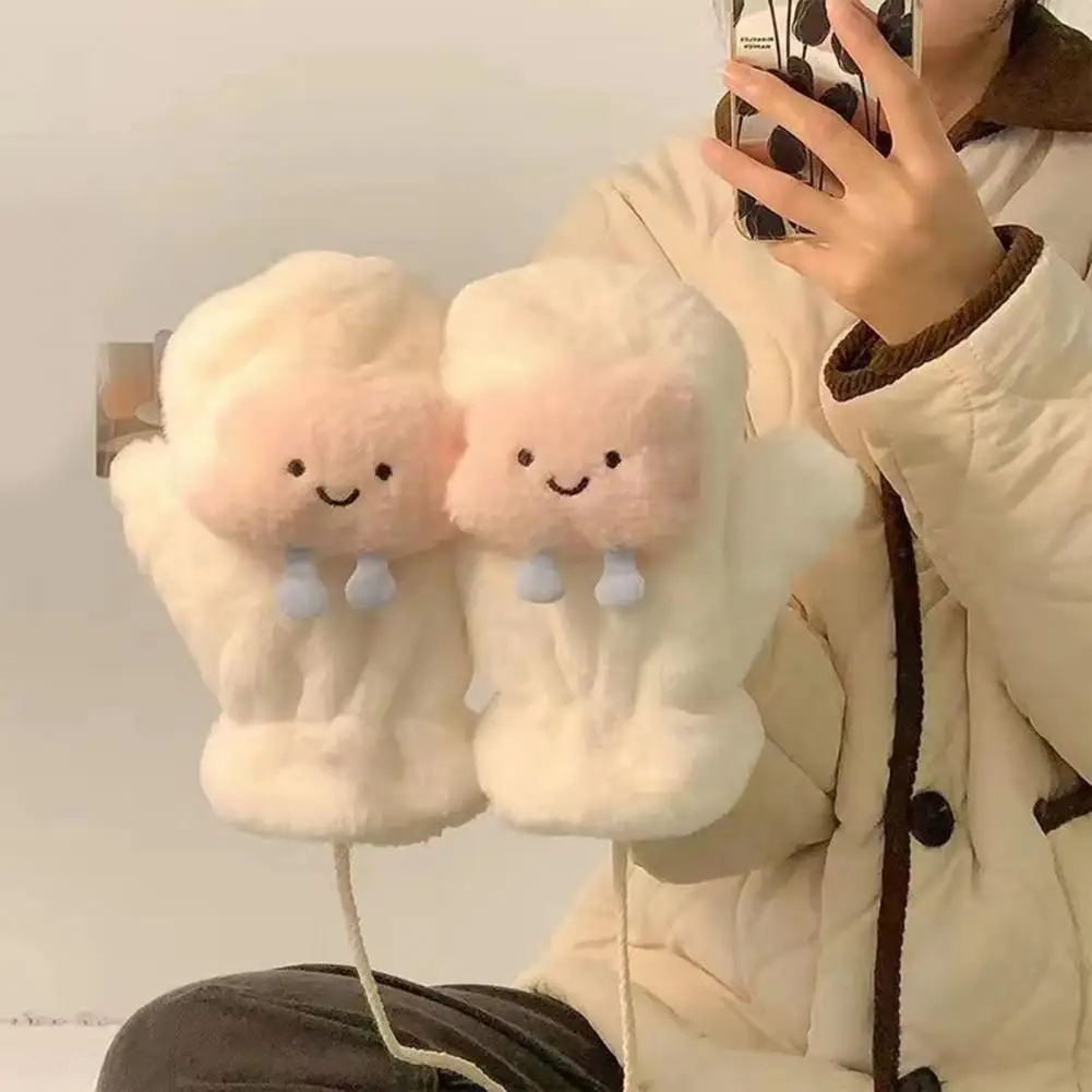 قفازات من الفرو الصناعي، قفازات شتوية مبطنة بالصوف للنساء، تصميم كرتوني، دفء سميك للاستخدام الداخلي والخارجي #4