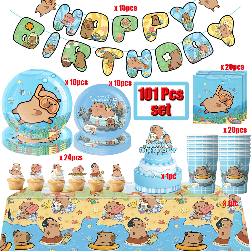 

Cute Capybara Birthday Decor 20/10pepole Animal Disposable Tableware Tablecloth Plate Cup Baby Shower Kids Girls Party Supplies