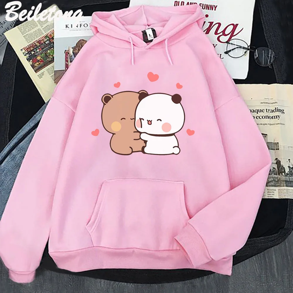 

Panda Bear Cute Cartoon Hoodies Bubu Dudu Kawaii Clothing Girls Loose Sweatshirts Spring/Autumn Pink Long Sleeve Pocket Harajuku