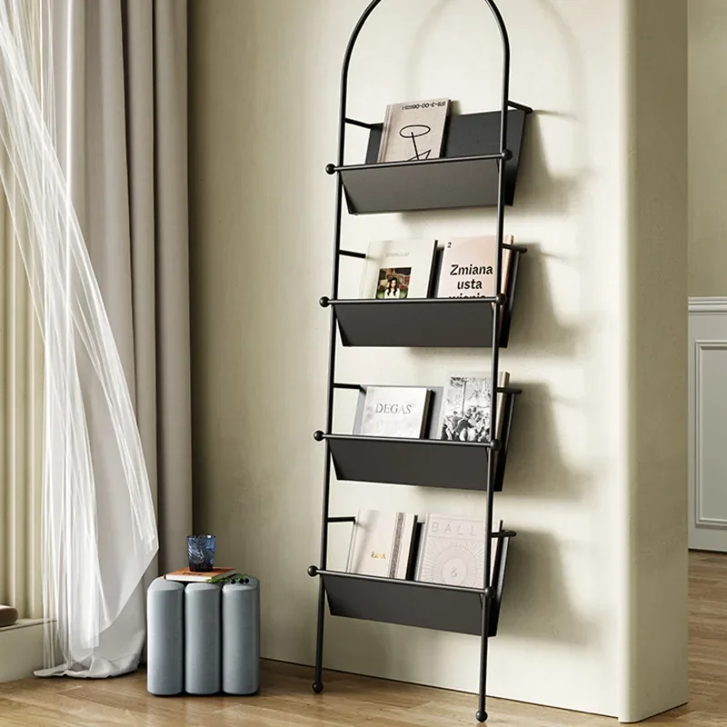 Living Room Iron Art Magazine Rack by The Wall Black Ancient Finish Large Capacity Book Shelf for Office Newspaper Display