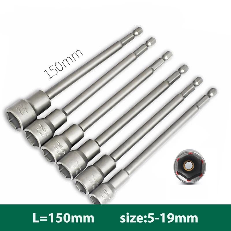 

5-19mm Hex Nut Screwdriver Bit Socket Electric Drill Impact Driver Drill Bit Wrench Hand Drill Kit Tool 150 Long