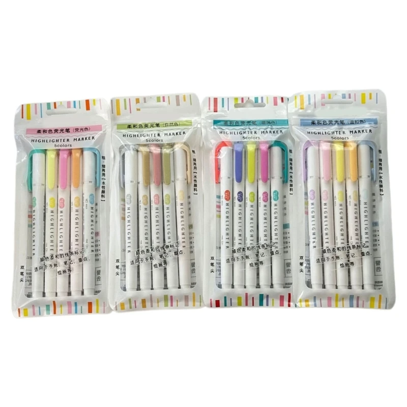 

D5BB 20Pcs Fluorescent Marker Double Ended Highlighter For Note Taking Color Coding
