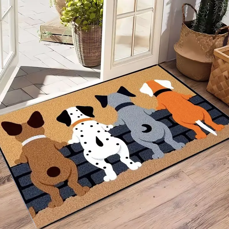 1pc Adorable Four Puppies Print Non-Slip Indoor Welcome Doormat - Cute Puppy Suitable for Bedroom, Living Room, Entryway - Eas