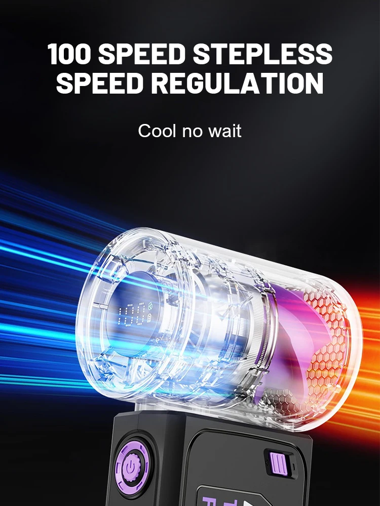 Mini Turbo Handheld Fan Portable 100 Speeds Adjustable 3600mAh USB Rechargeable Battery LED Display for Travel Outdoor Camping