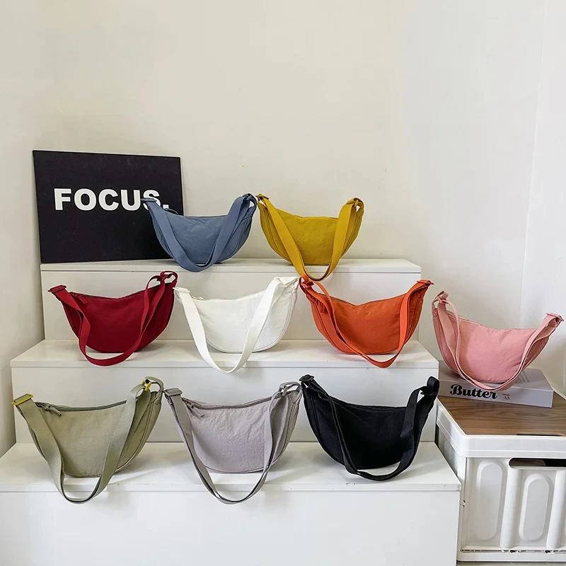 

Simple Design Women's Messenger Bag Fashion Ladies Nylon Hobos Small Shoulder Bags Vintage Female Girls Purse Cloth Handbags
