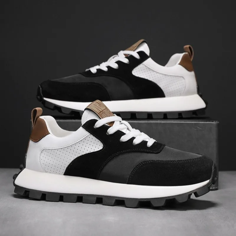 

Мужские повседневные кроссовки для бега, осенние, новые, на платформе, на шнуровке, вулканизированные, уличные, нескользящие, модные, из микрофибры