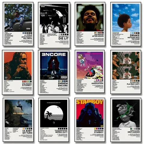 Hip Hop Rap Star Drake Eminem Music Album Covers Poster Print Canvas Painting Wall Art Picture for Bedroom Living Room Home Deco