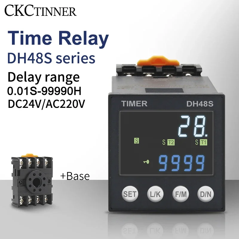 New Product DH48S DC/AC24V AC220V Precision Programmable Delay Relay 0.01S-99990H With Socket Base DH48S Series Time Relay