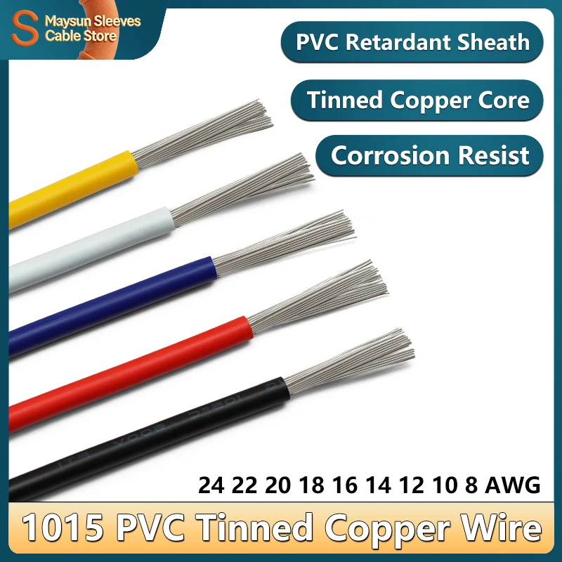 2/5/10m 1015 Electric Wire 24 22 20 18 16 14 12 10 8 AWG PVC Multi-stranded Lamp Lighting Tinned Copper Cable DIY LED Line