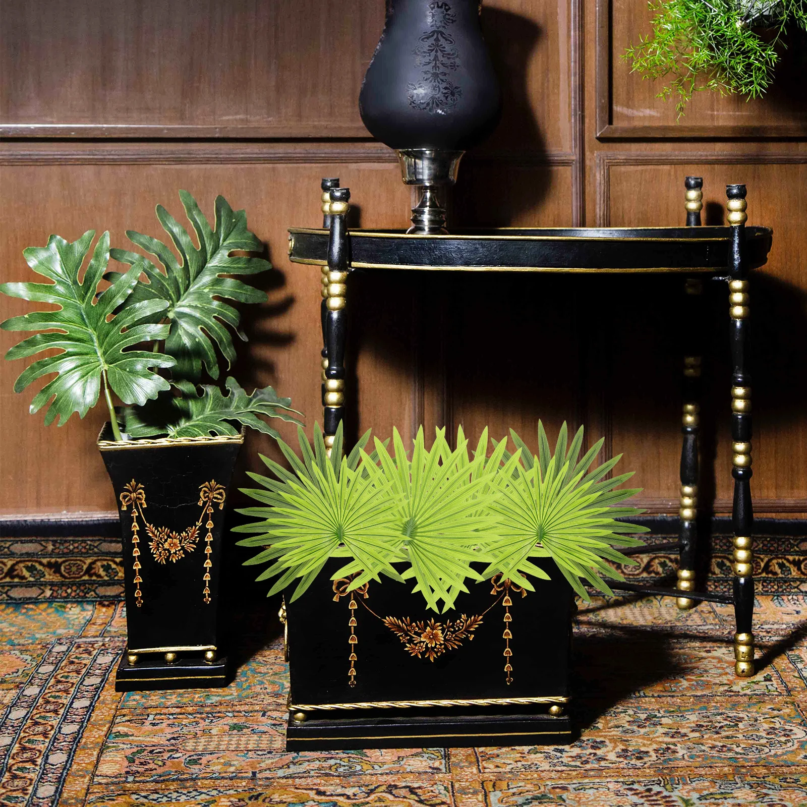 

6Pcs Artificial Palm Leaves Decorative Fake Palm Leaves Ornaments Tropical Themed Party Scene Decor Dining Table Banquet Home