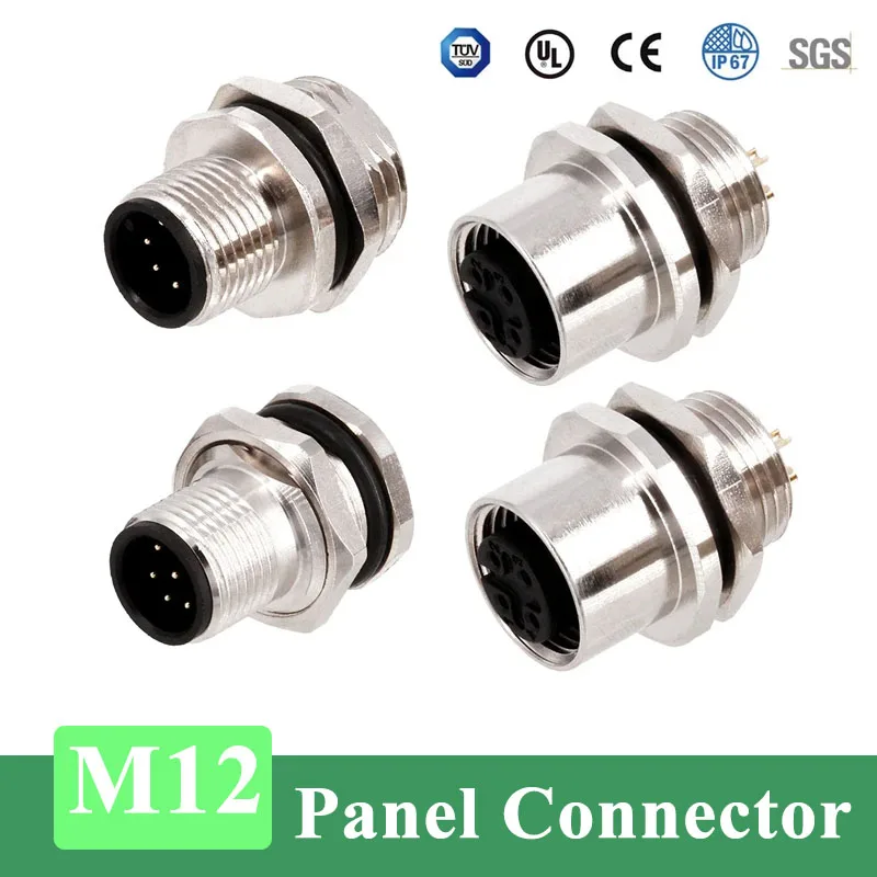 M12 Panel Front/Back Flange Connector Waterproof 2 3 4 5 6 8 12 17Pin Socket Plug Welding PG9 M16 Male Female B/D-type Socket