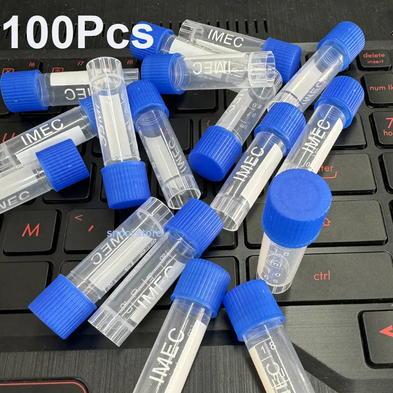 100PCS Laboratory Chemical Plastic Test Tube Vial Sealing Cap Packaging Container Office School Chemicals 1.8ML Laboratory