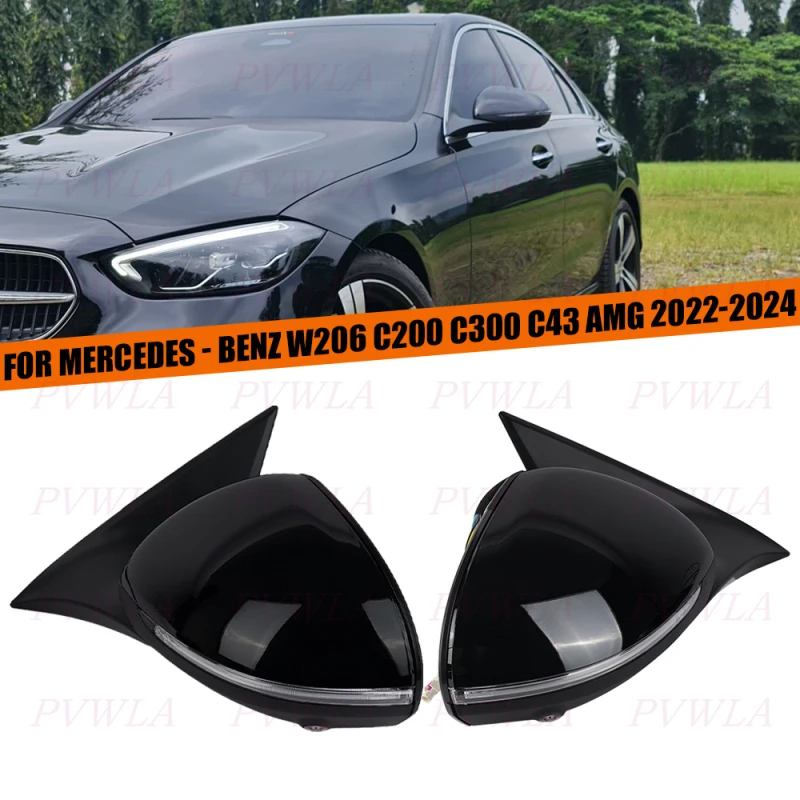 

13+1PIN Left Rear Mirror Assembly For Benz W206 C200 C300 C43 AMG 2022 2023 2024 Car Black Camera Turn Lamp 17+1PIN Right Side