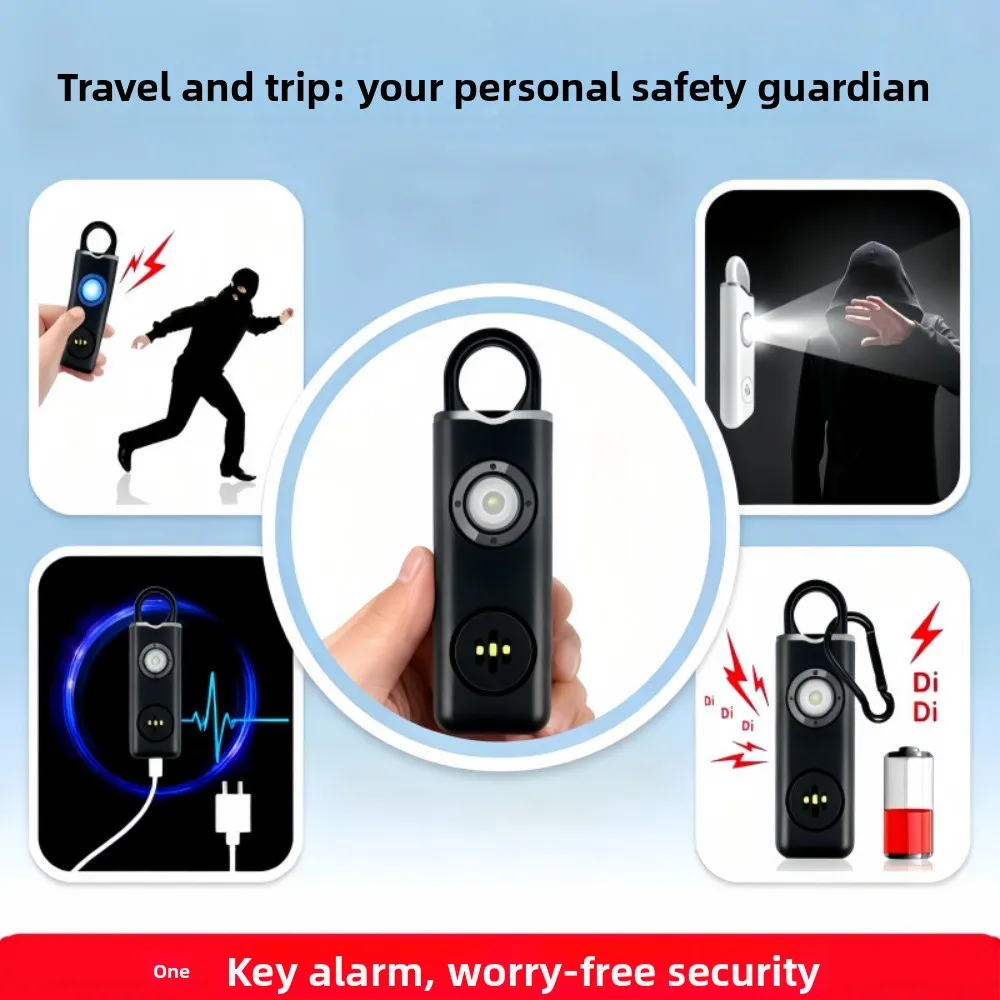 130 High DB Safe Sound Personal Alarm LED Strobe Light Low Battery Notice Portable Alarm Keychain Portable with Hanging Hook