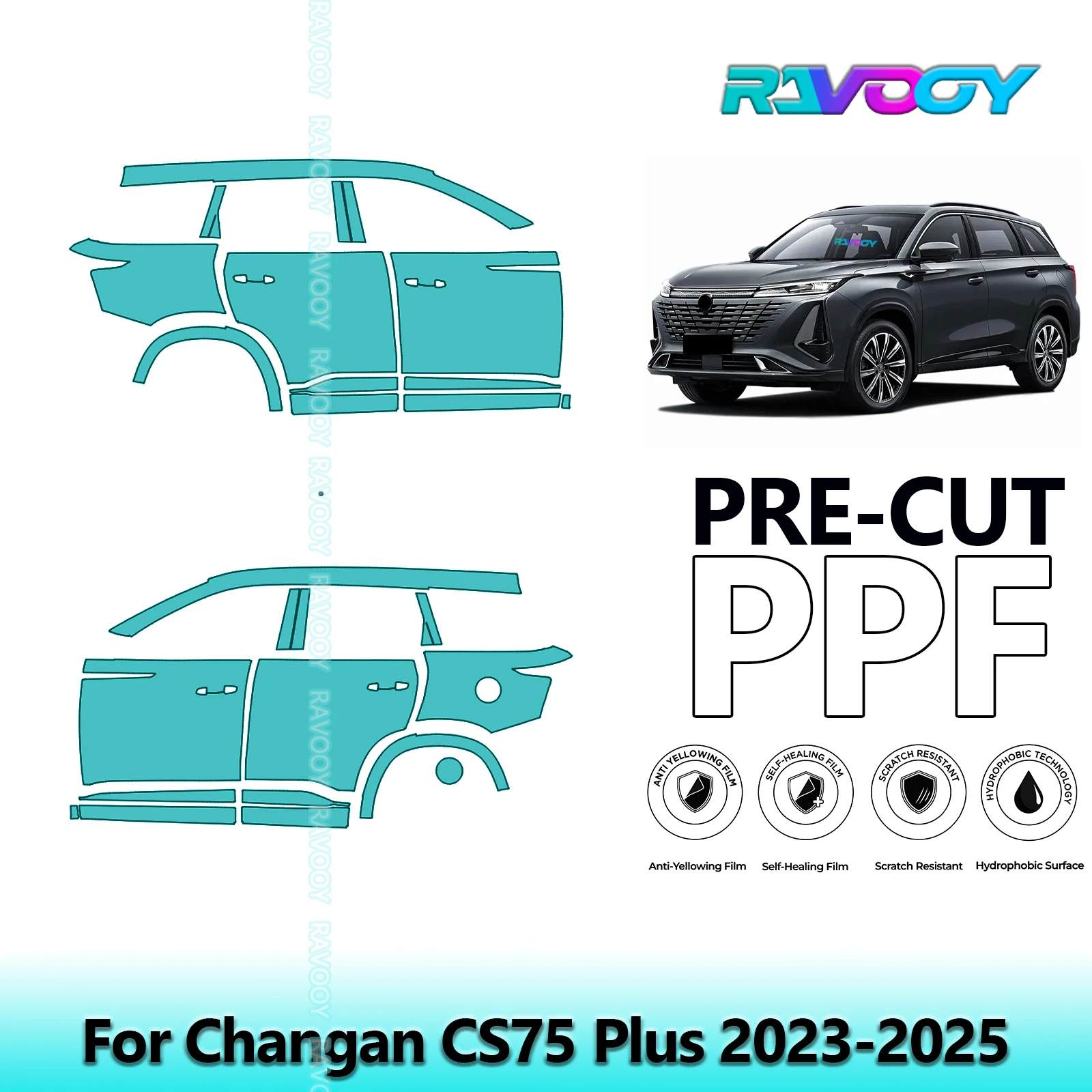

For Changan CS75 Plus 2023-2025 8.5mil Clear Matte Pre-Cut PPF Door & A/B Pillar Kit TPU Paint Protection Film Set
