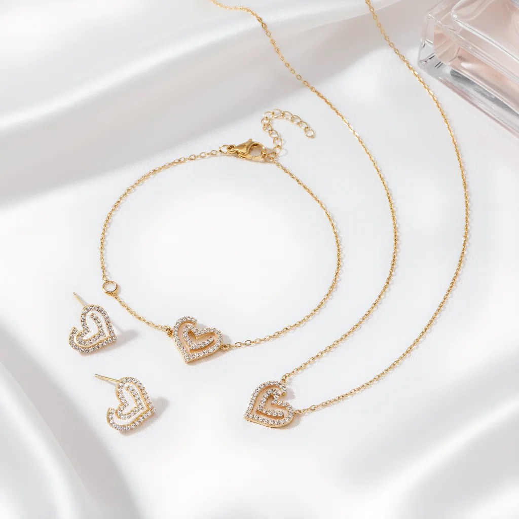 

4pcs Elegant Vintage Jewelry Set for Women Love Zircon Inlay Necklace Shiny Crystal Choker Bridal Wedding Earrings Party