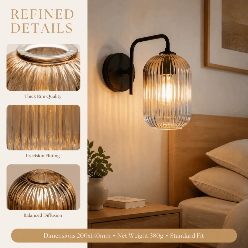 Decorative Cover Striped Glass Lamp Shade Lantern Shaped Vertical Striped Wall Sconce