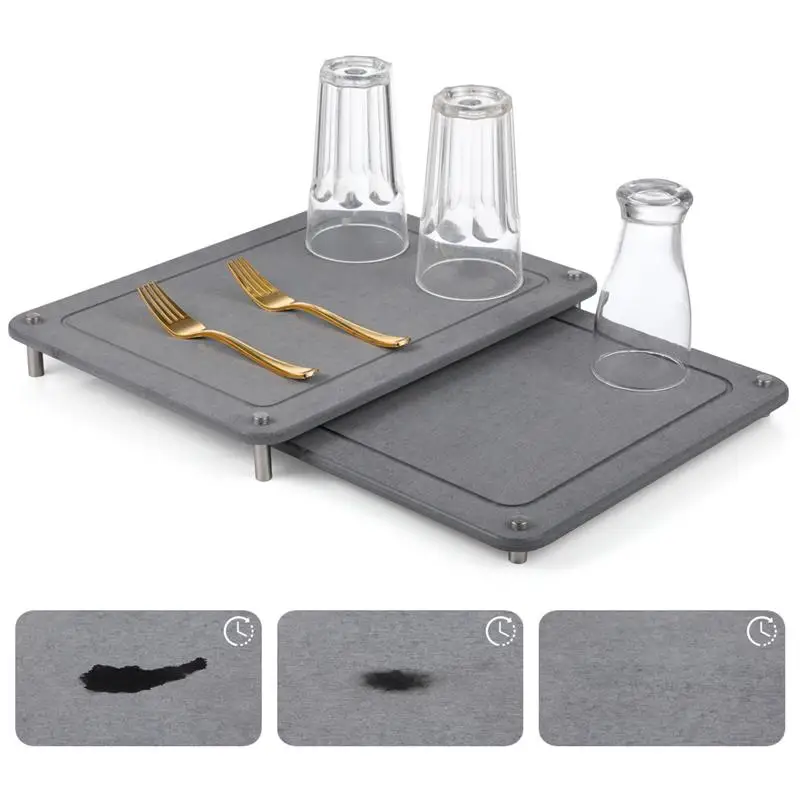 2Pcs Stone Dish Drying Mats Nesting Quick Drying Diatomaceous Earth Mats Self-Absorbent Dish Mats Stone Dish Racks For Kitchen