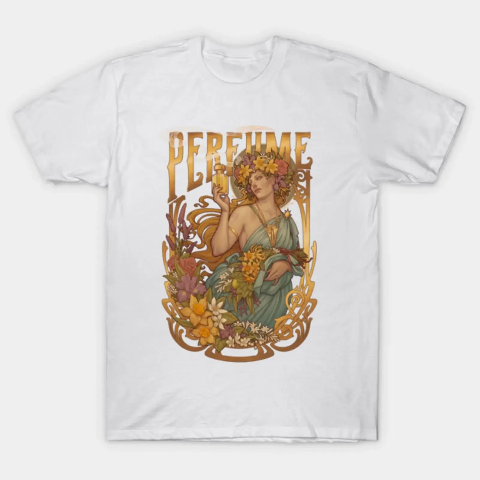 PERFUME Art nouveau allegory T Shirt vintage Washed Stretched fashion Versatile homme Casual Comfortable Top For Everyday Wear