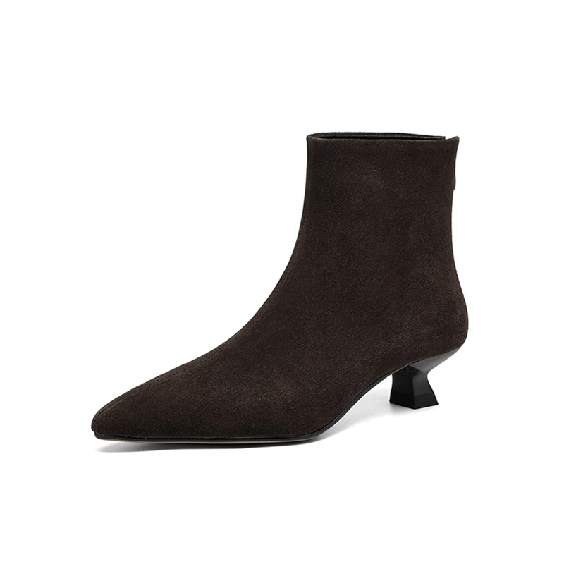 

Women Short Boots New Trendy Sexy Kitten Heel Elegant Shoes Genuine Leather Ankle Boots Handmade Classic Short Boots Pointed Toe