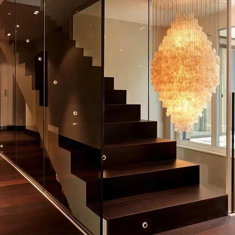 Contemporary Italian Style Natural Shell Sphere Pendant Lamp 2025 White Customizable Ceiling Luster Villa Hotel