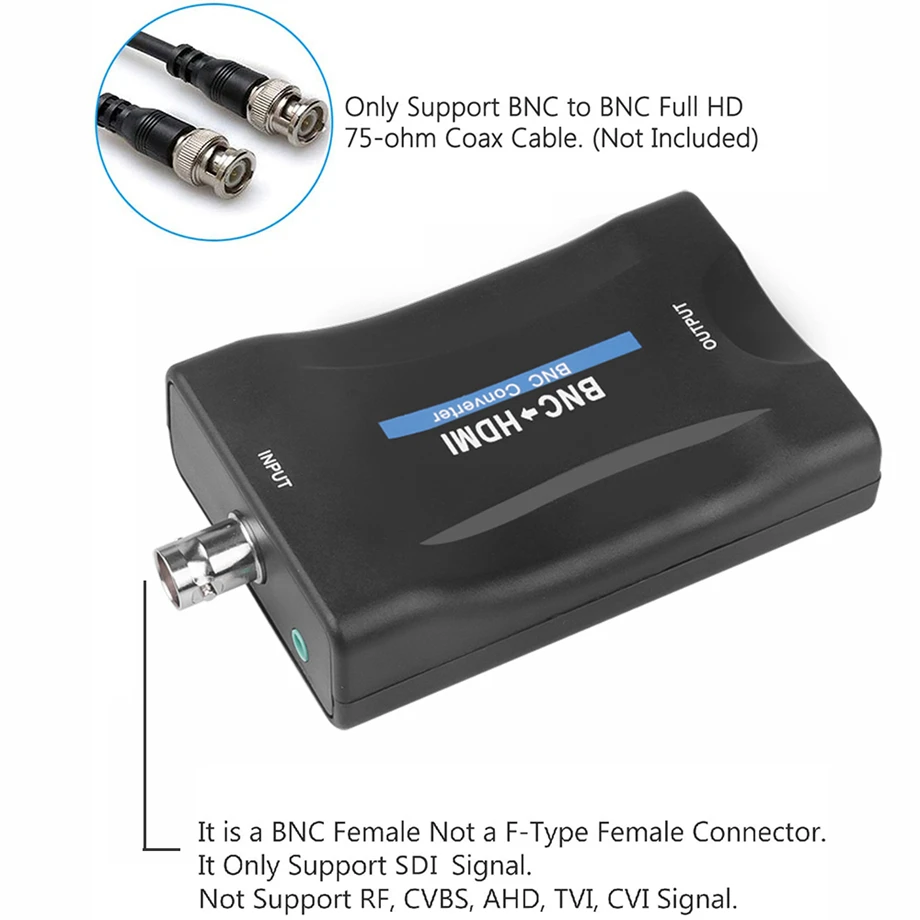 Przetwornik BNC do HDMI-kompatybilny wyświetlacz HD HDMI do BNC 1080P/720P Adapter wideo obsługi sygnału SDI z kablem USB