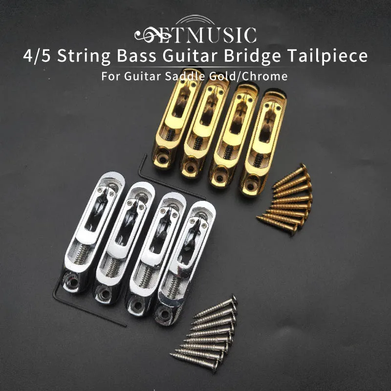 A Set 4PCs Individual 4/5 String Bass Guitar Bridge Saddles Tailpiece - Chrome/Gold