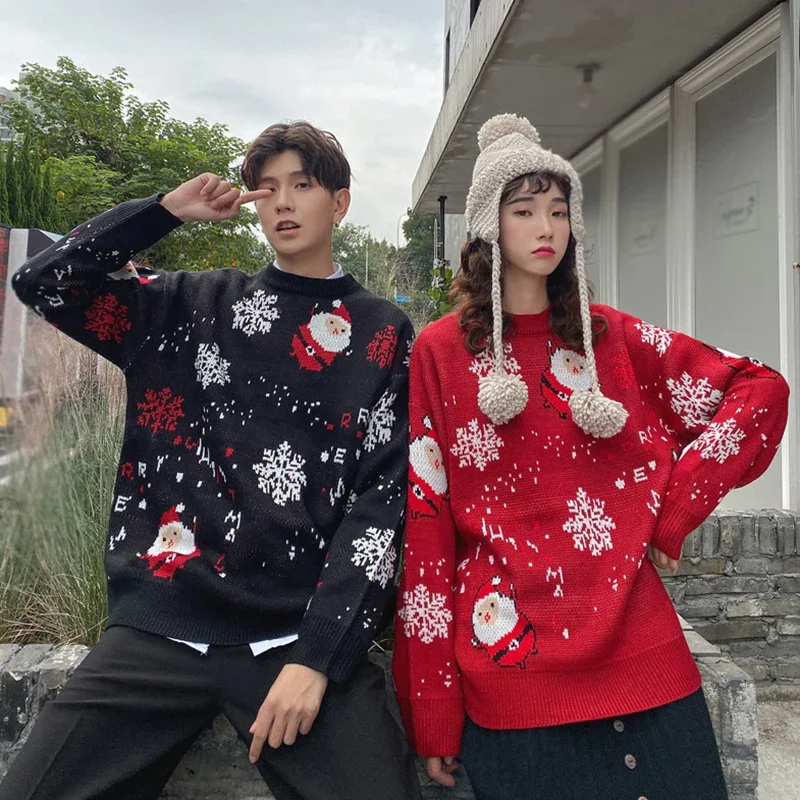 Christmas Knitted Sweaters Family Couples Christmas Jacquard Jumpers Long Sleeve Warm Thicken Knitwear Sweater Pullover