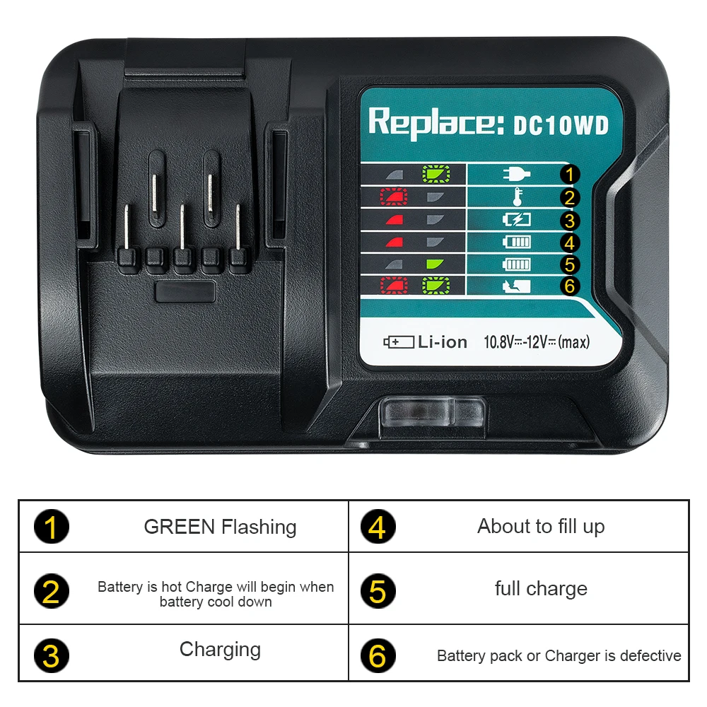 DC10WD Li-Ion Battery Charger With LED Indicator Charging For Makita 10.8V 12V Lithium-ion BL1015 BL1016 BL1021B(No Battery)