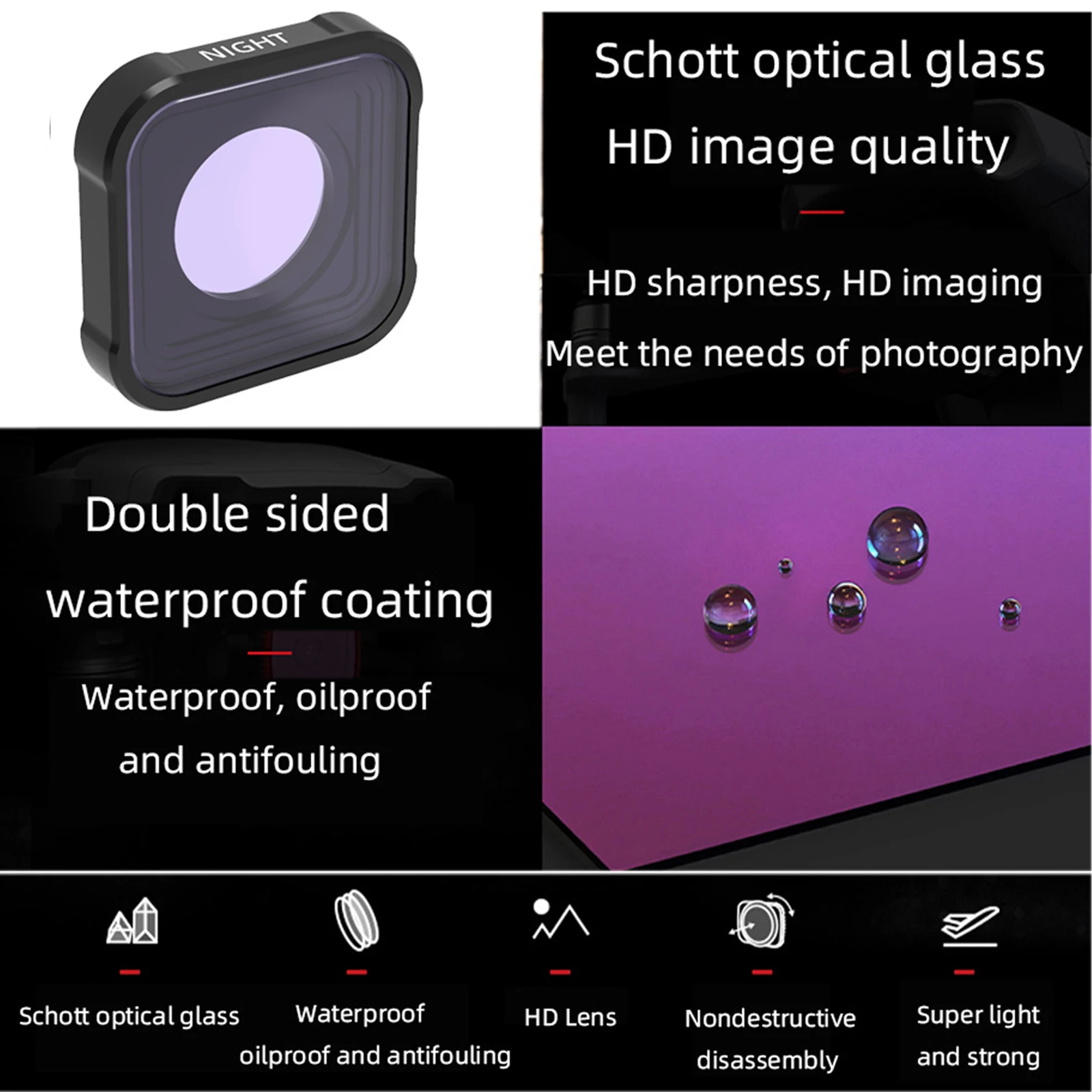 Optical Glass UV ND CPL Red Pink Color Star Night Macro 15x MagentA Lens Filter for GoPro Hero 9/10/11/11 Mini/12/13